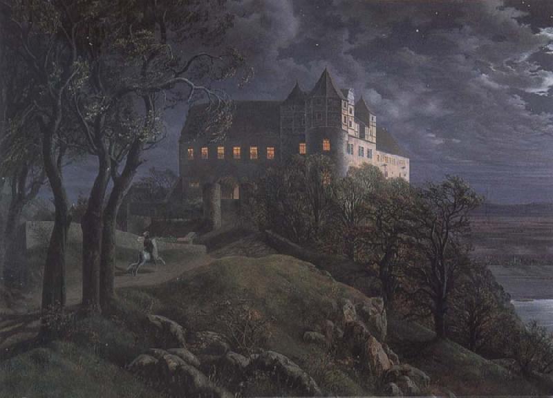 Oehme, Ernst Ferdinand Burg Scharfenberg by Night Sweden oil painting art